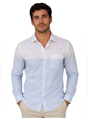 Equipment Homme Men’s Ombre Sky Blue & White Button Up Dress Shirt Size Medium